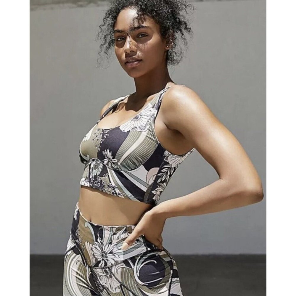 Free People Floral Print Tank Top - Black and Cream